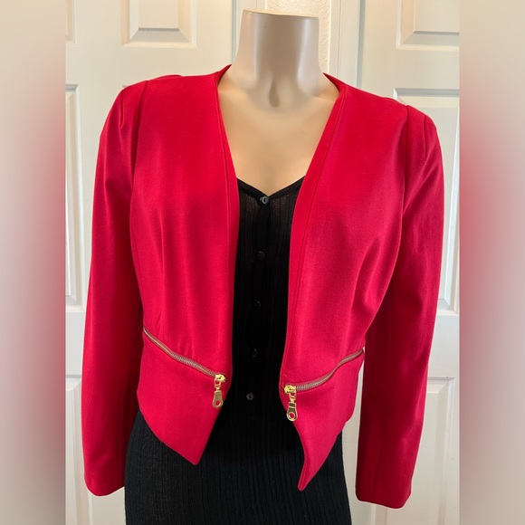 Philosophy Jackets & Blazers - Philosophy Red Cropped Jacket with Gold Zipper Waist Detail.